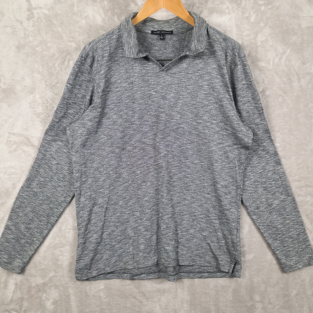 Robert Barakett‎ Polo Shirt Top Johnny Collar Mens Sz L Long Sleeve Made In Peru